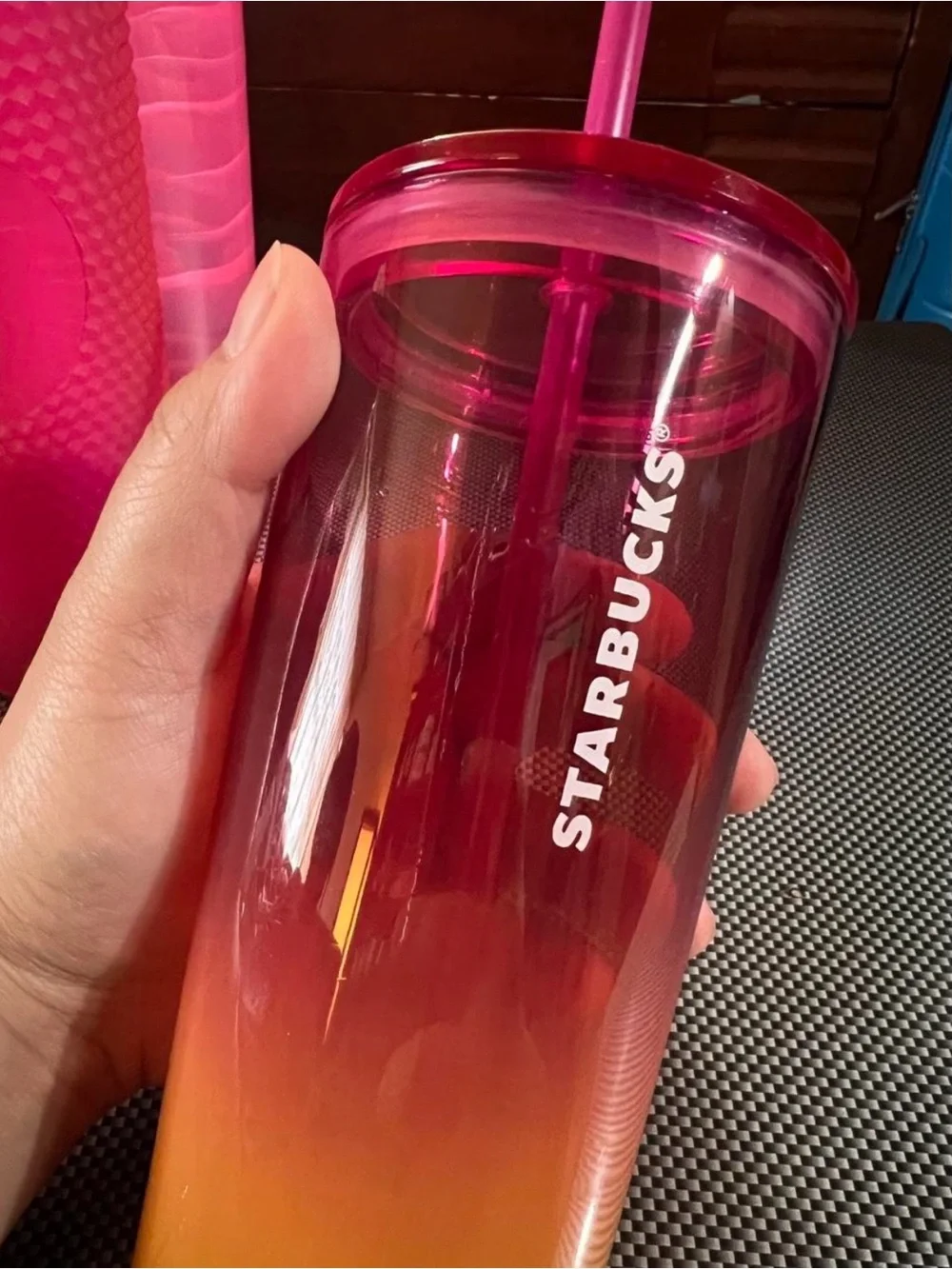 Starbucks Pink and Orange Ombre Reusable Tumbler with Straw